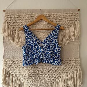 Thakoon Blue Floral Ruffle Crop Top